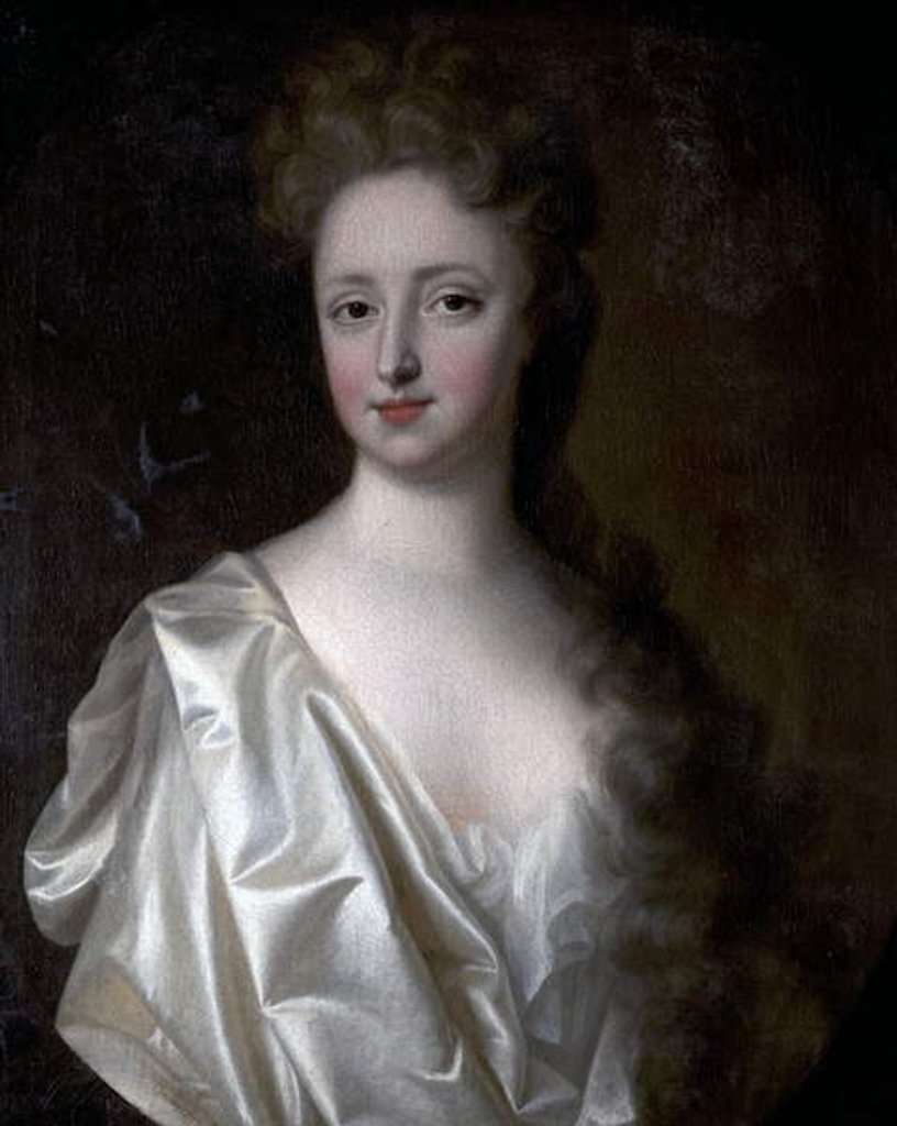 Detail of Portrait of a Young Woman in White Satin by English School