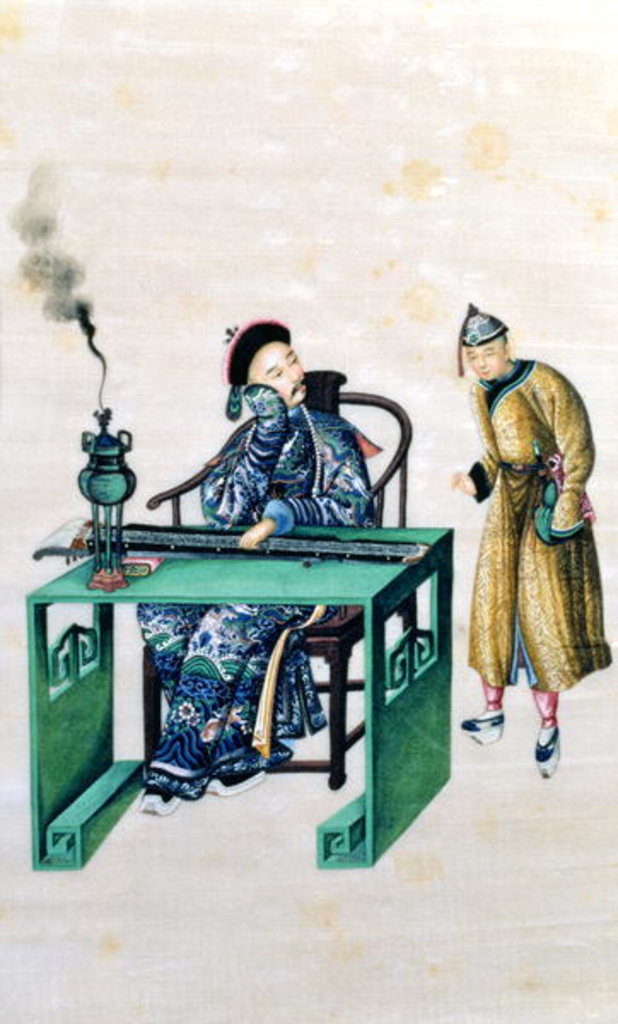 Detail of Man with a Long Zither at a Table, with a Servant by School Chinese
