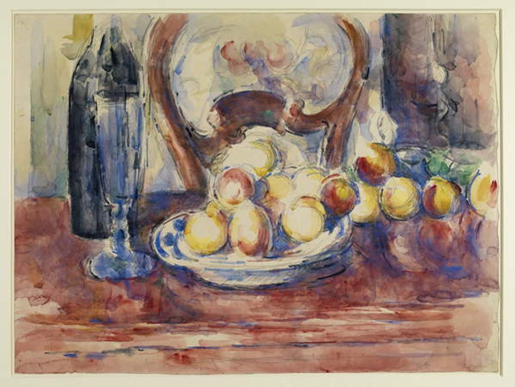Detail of Still Life with Apples, Bottle and Chairback, 19th century by Paul Cezanne