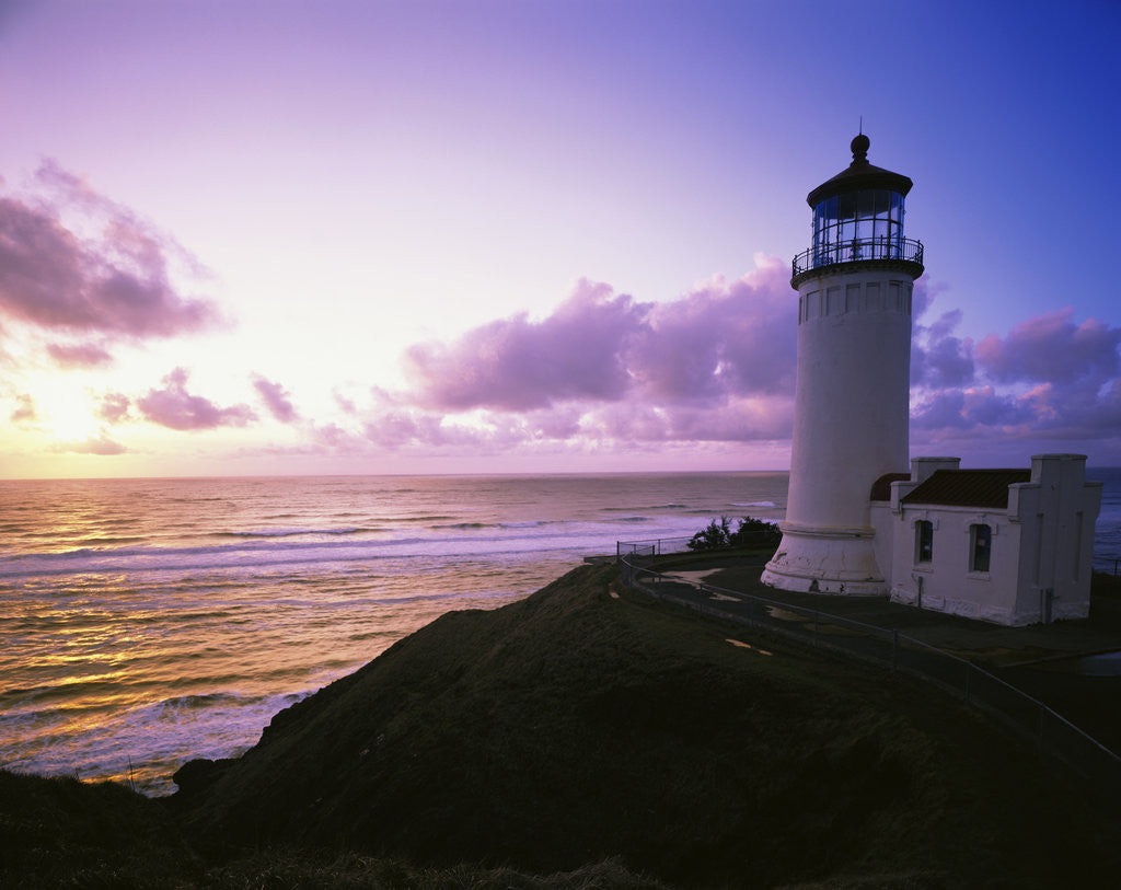 Detail of Lighthouse by Beach at Sunset by Anonymous