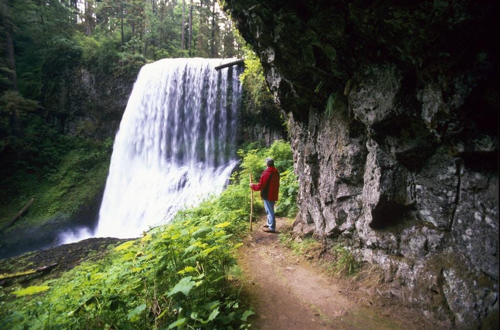 Detail of Hiker Looking at Waterfall by Corbis