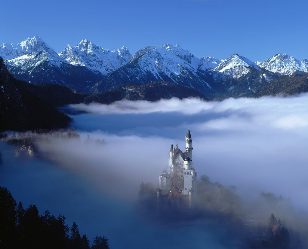 Detail of Neuschwanstein Castle Surrounded in Fog by Anonymous