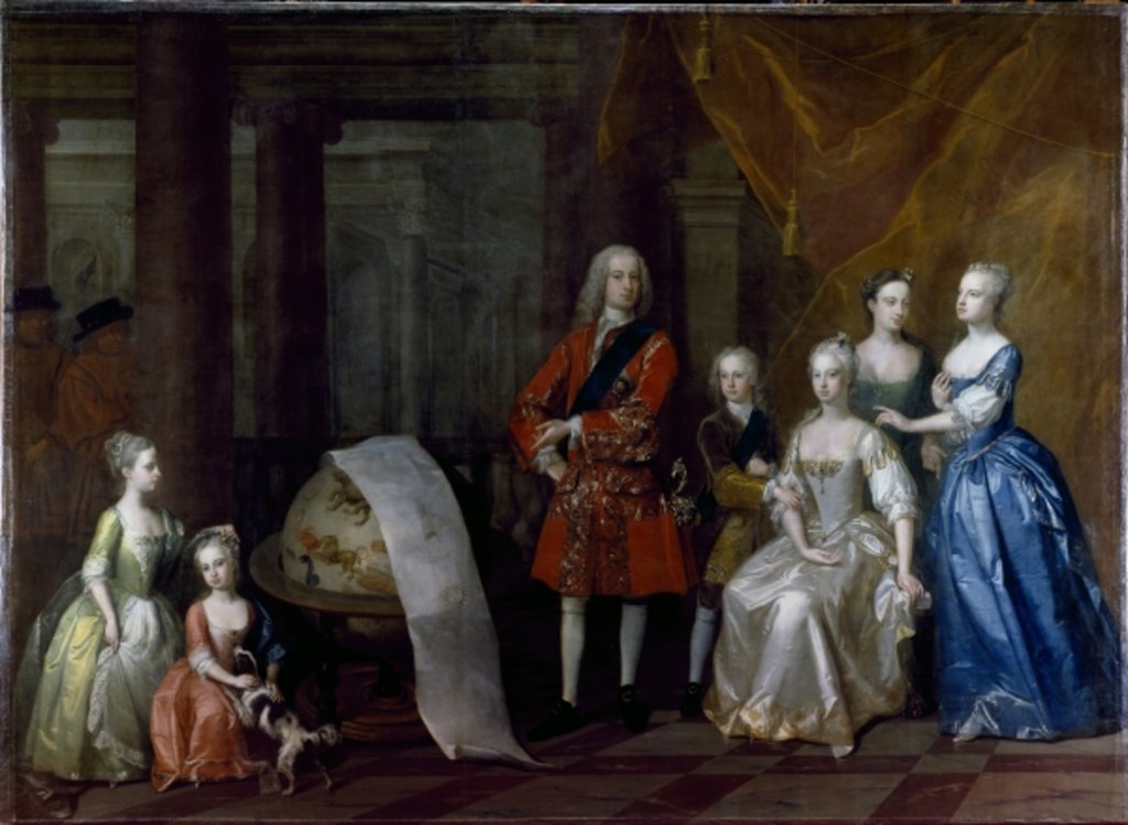 Detail of Group portrait of Frederick, Prince of Wales, with his brother the Duke of Cumberland and their five sisters, 1730 by William Aikman