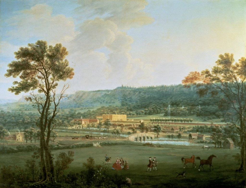 Detail of A view of Chatsworth from the south-west by Thomas Smith of Derby