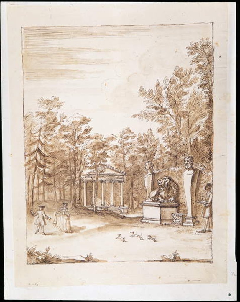 Detail of View from one of the Exedra looking ino the Orange Tree Garden with the portico of its temple by William Kent
