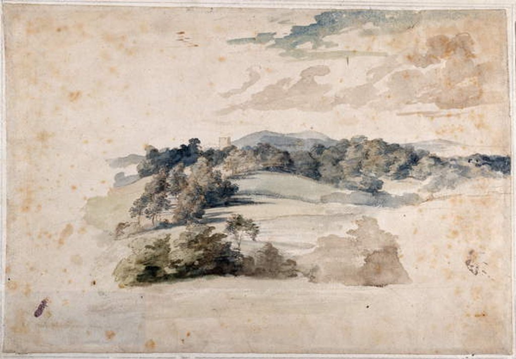 Detail of An English Landscape of meadows and wooded hills by Anthony van Dyck