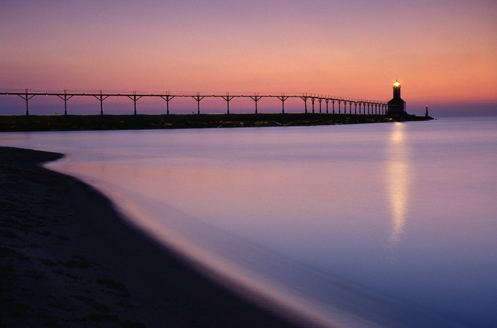 Detail of Michigan City Lighthouse at Sunset by Anonymous