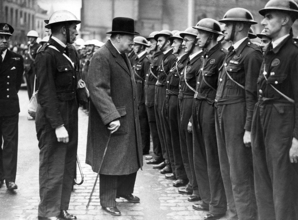 Detail of Winston Churchill inspecting members of Coventry's Warden Service by Staff