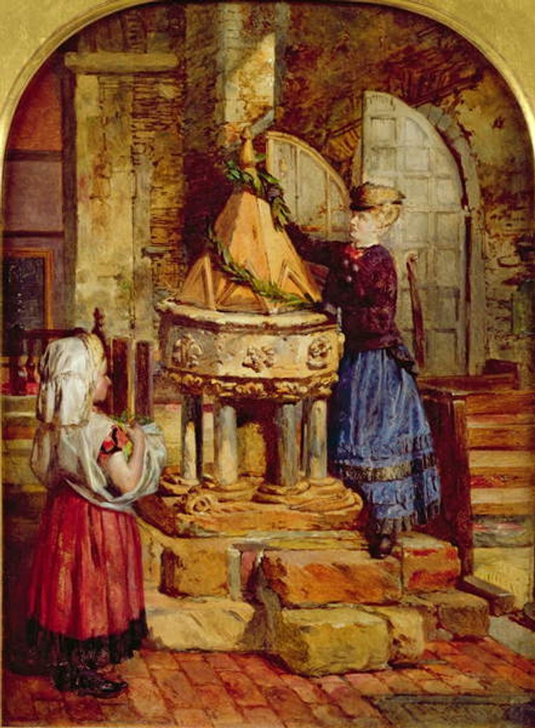 Detail of Decorating the Old Font, 1871 by James Lobley