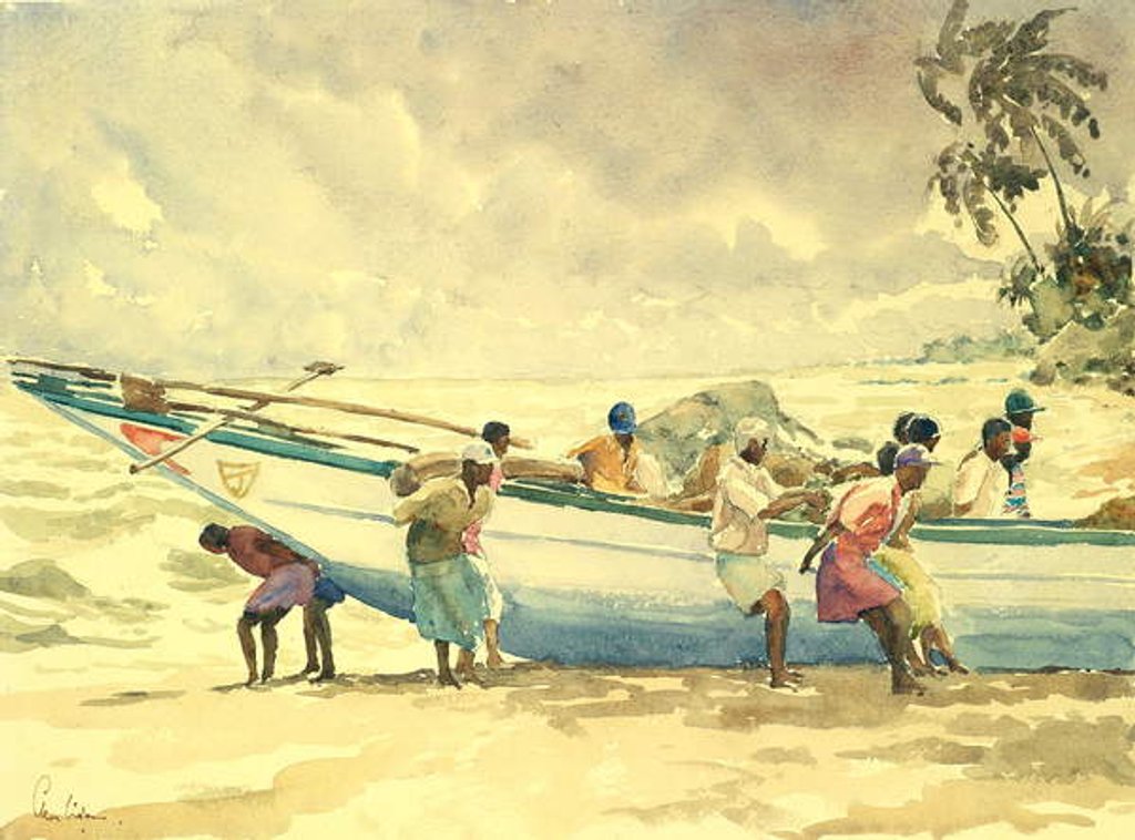 Detail of 756 Launching the netboat by Clive Wilson