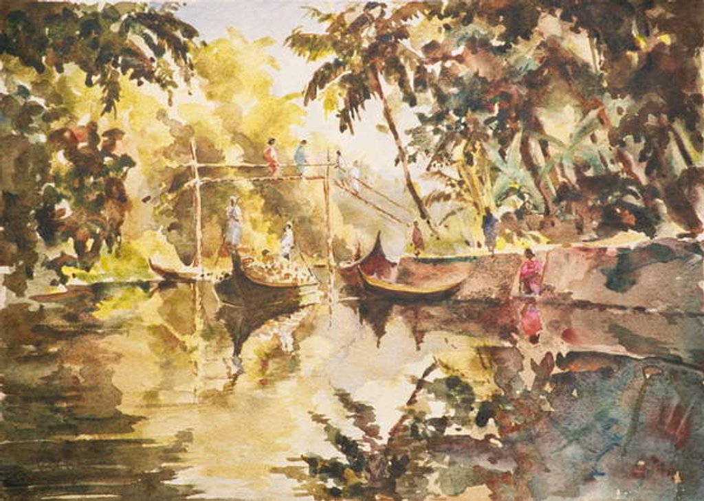 Detail of 611 Village life on the back waters by Wilson Clive