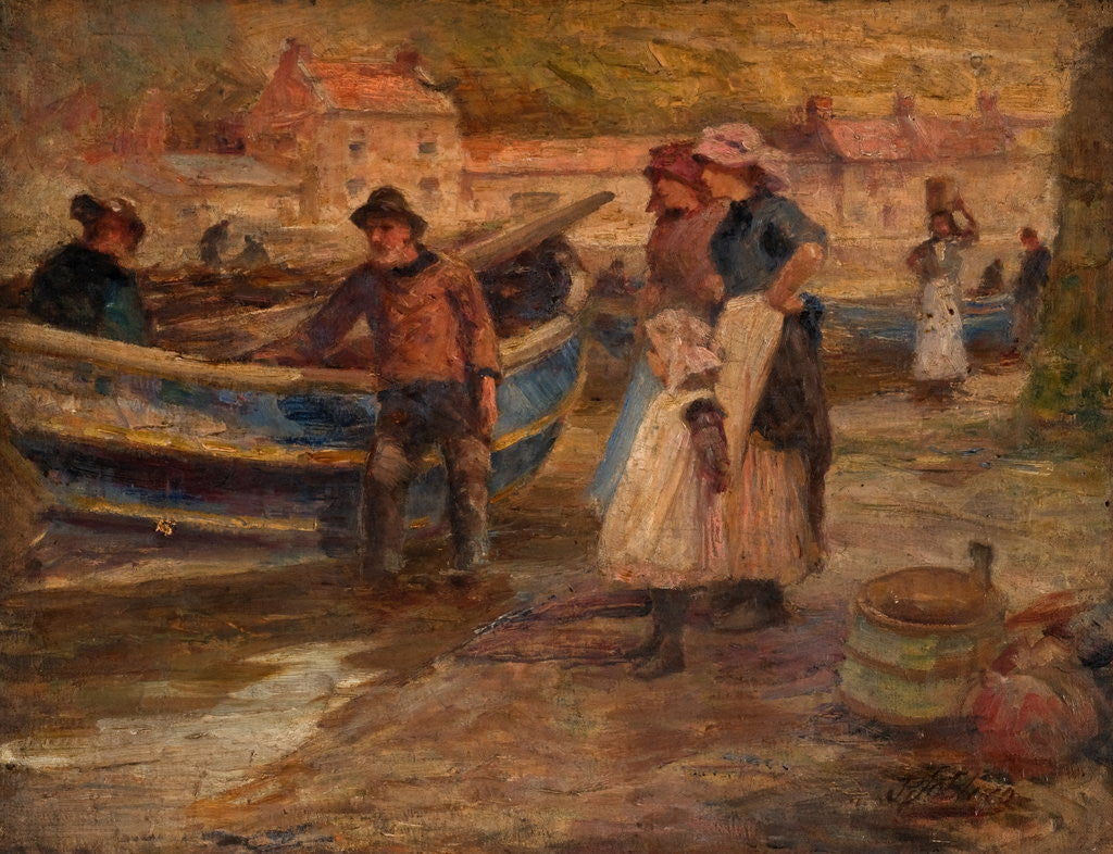 Detail of Harbour Scene with Fishermen by Robert Jobling