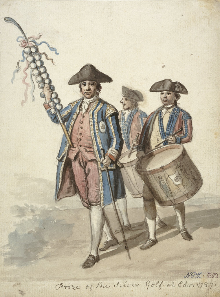 The Prize of the Silver Golf - Officer Carrying a Decorated Golf Club, Two Soldiers with Drums behind him by David Allan