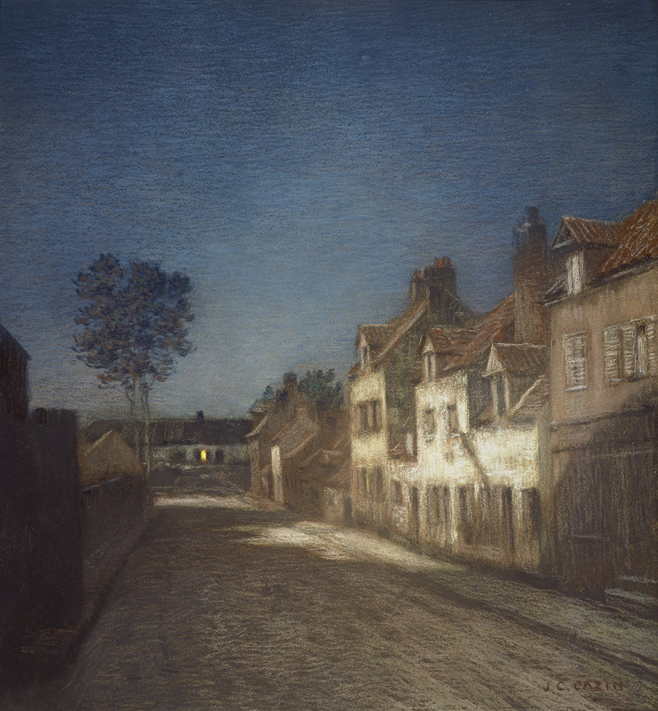 Detail of Une Rue le Soir [A Street in a Village in the Evening] by Jean-Charles Cazin