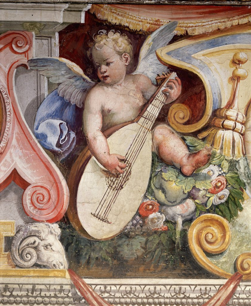 Detail of Angel Playing a Lute from the Salon of the Muses in the Villa Medici in Florence by Corbis