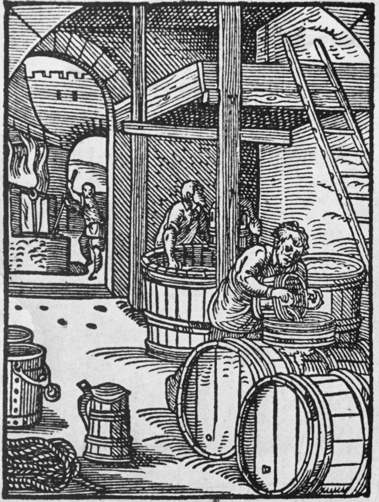 Detail of Woocut of a Medieval Beer Brewery by Anonymous