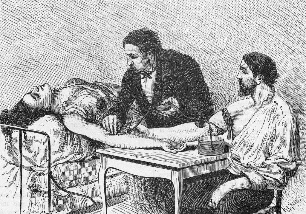 Detail of Illustration of a Woman Receiving a Blood Transfusion in February 1882 by Corbis