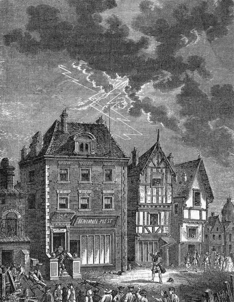 Detail of Illustration of Benjamin Franklin Performing Experiment by Anonymous