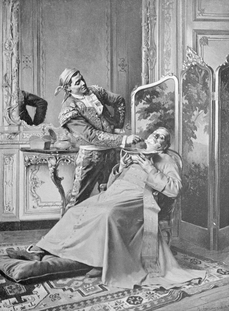 Detail of Barber Shaving Figaro by Anonymous