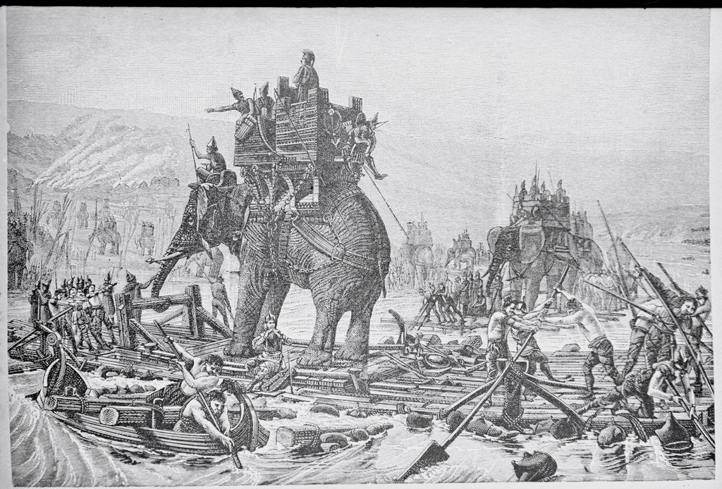 Detail of Soldiers with Elephant Crossing River by Anonymous