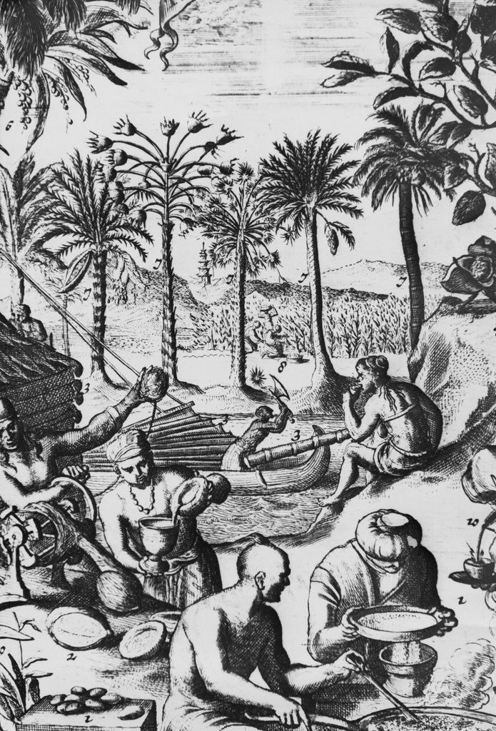 Detail of European Print of Drink Processing Activities in the New World by Corbis