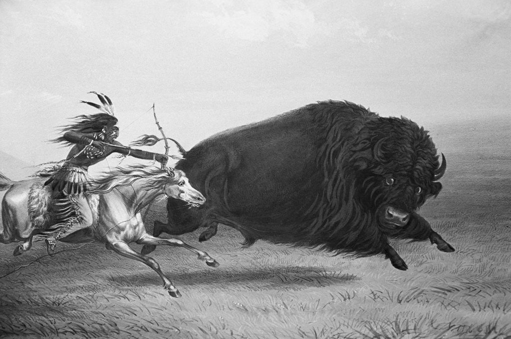 Detail of Indian Trying to Kill Buffalo by Anonymous