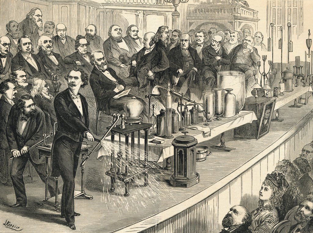 Detail of Gentlemen Displaying Science Device To Public by Anonymous