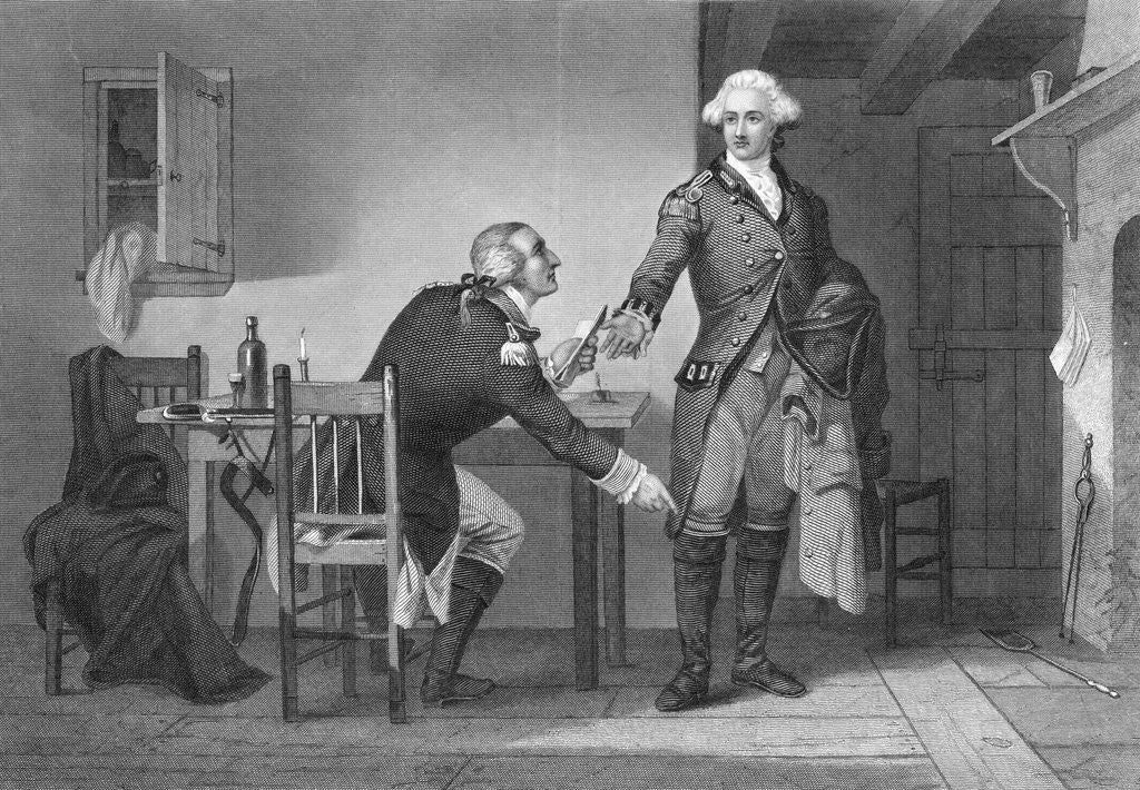 Detail of Benedict Arnold Handing Andre Papers by Corbis