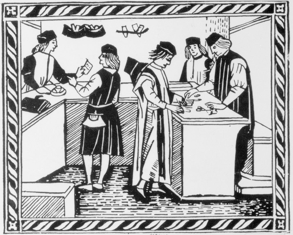 Detail of 15th-Century Woodcut of an Italian Banking House by Anonymous