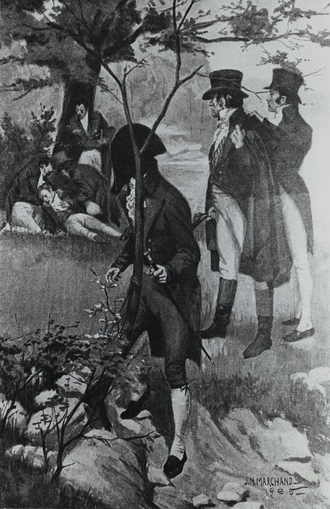 Detail of Outdoor Scene Showing Congregation at Aaron Burr Duel by Anonymous