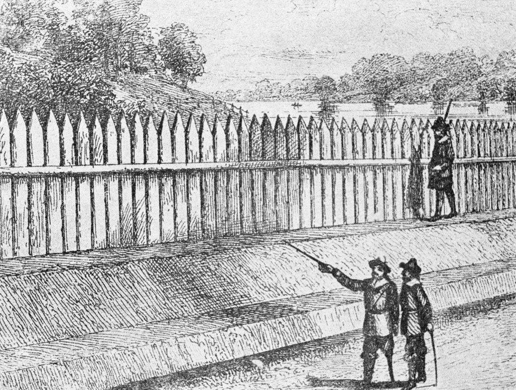 Detail of Illustration of Wooden Wall in Colonial New York by Anonymous