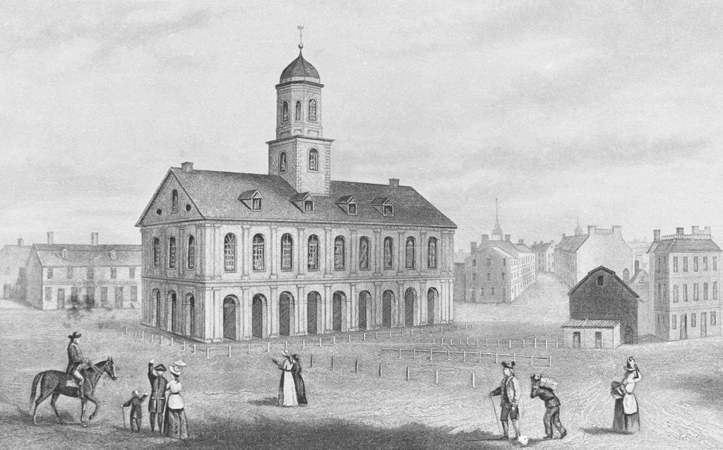 Detail of Townspeople Surrounding Outside Faneuil Hall by Anonymous