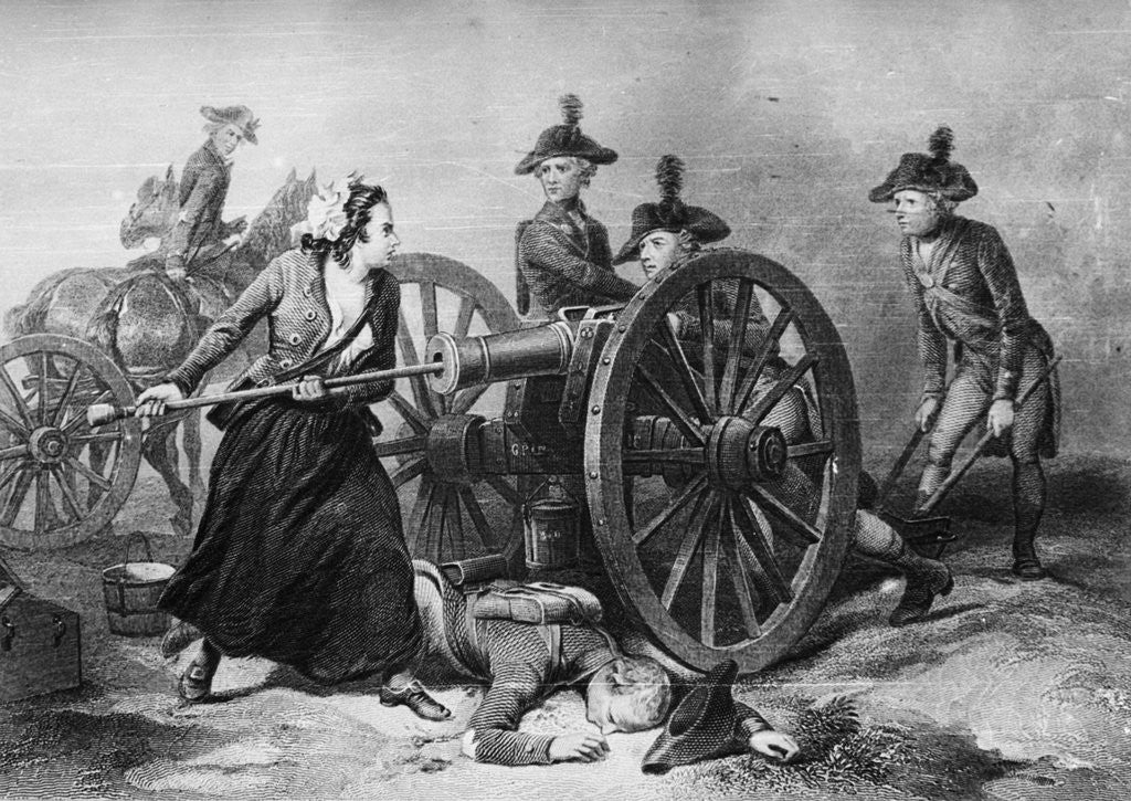 Detail of Engraving of Molly Pitcher Loading Cannon at the Battle of Monmouth by Anonymous