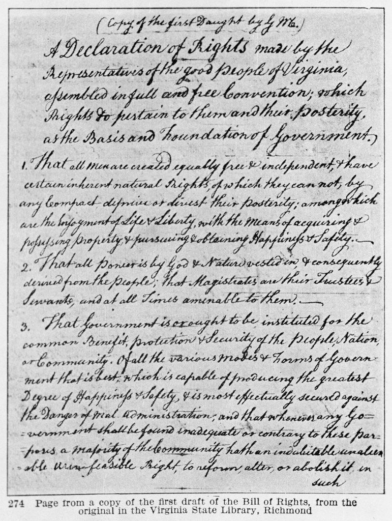 Detail of Copy of First Draft of Virginia Bill of Rights by Anonymous
