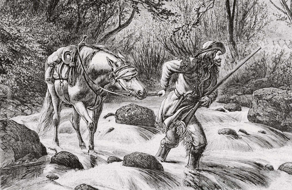 Detail of Early Frontiersman Passing a River Scene by Anonymous