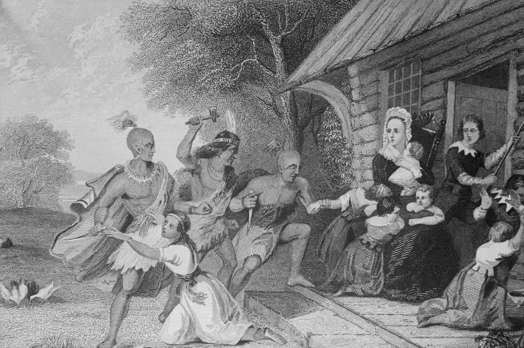 Detail of Indians Attacking Pioneer Block House by Anonymous