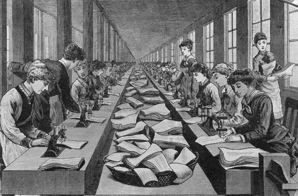 Detail of Seamstress Assembly Line in Factory by Anonymous