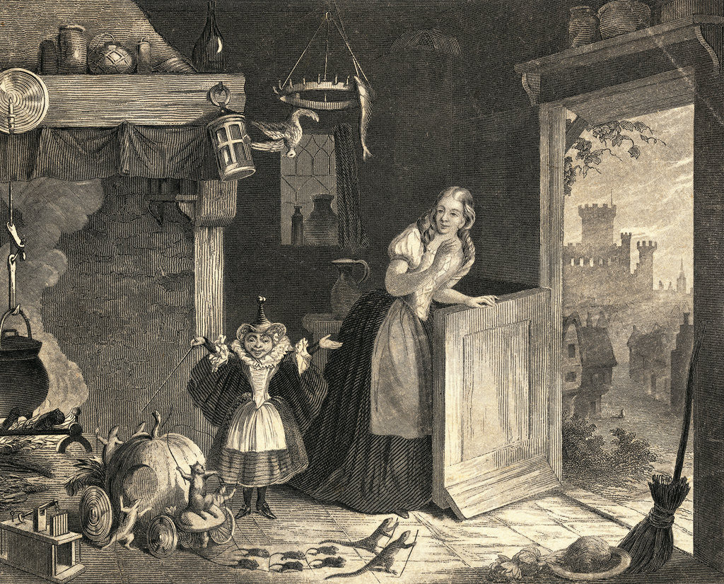 Detail of Cinderella with Fairy Godmother in Kitchen by Corbis