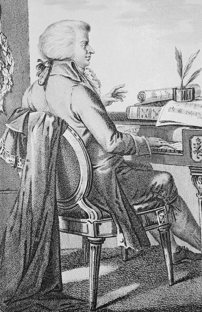 Detail of Wolfgang Amadeus Mozart Composing on Clavichord by Anonymous