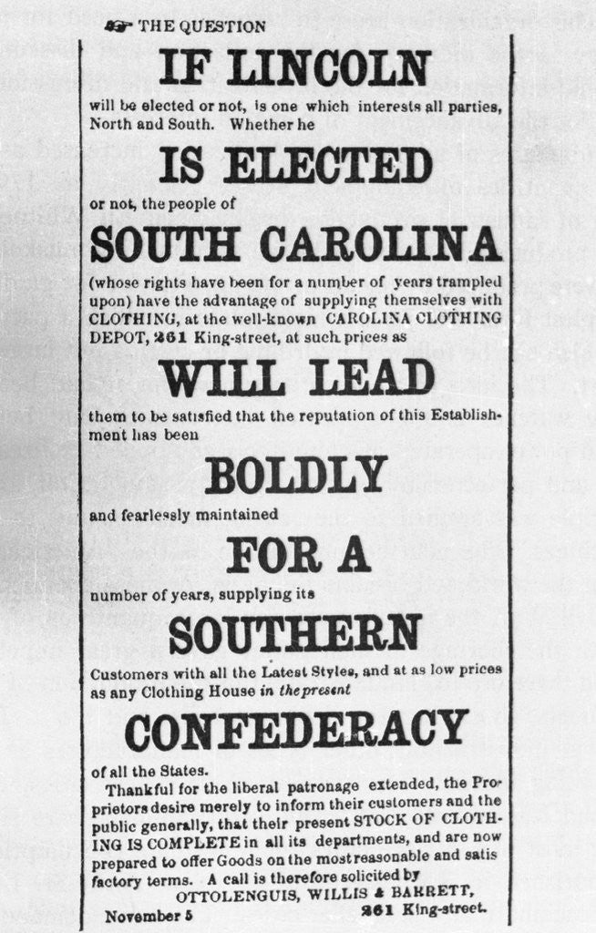 Detail of Advertisement Against Election of Abraham Lincoln by Anonymous