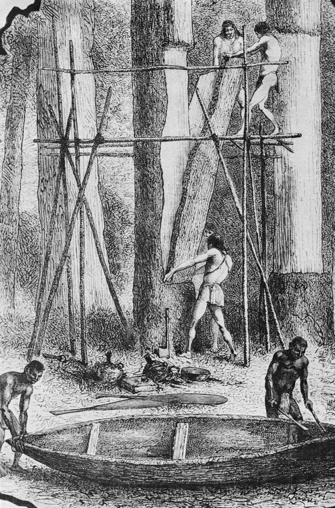 Detail of Amazon Indians Constructing Bark Canoes by Anonymous