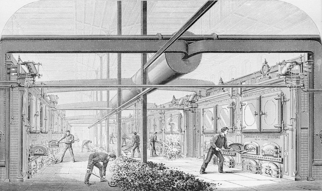 Detail of Woodcut Illustration of Steam Boiler and Fire Room in Philadelphia Factory by Anonymous