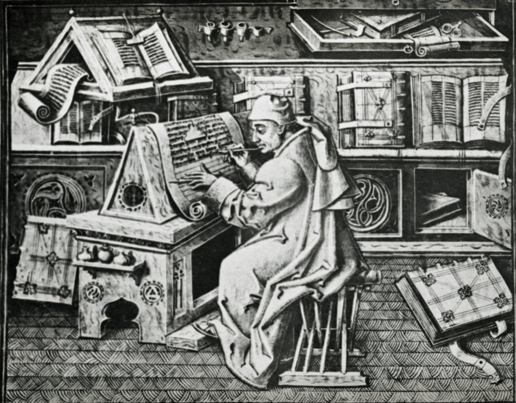 Detail of Monk Working on Scriptural Document by Anonymous