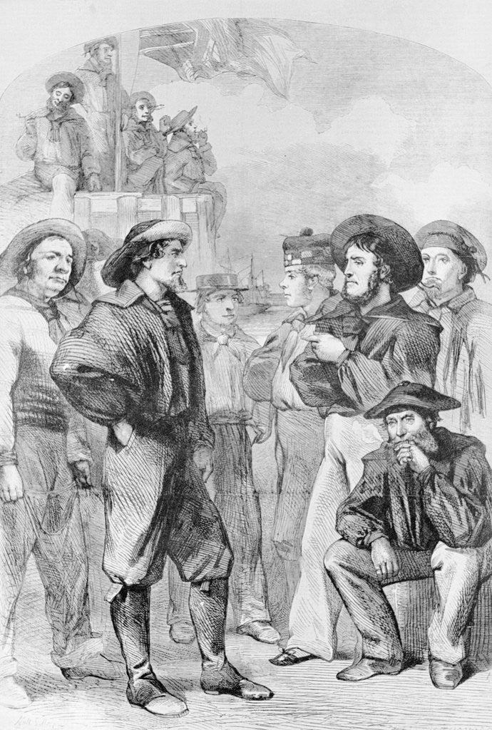 Detail of Woodcut of Early British Navy Men by Anonymous