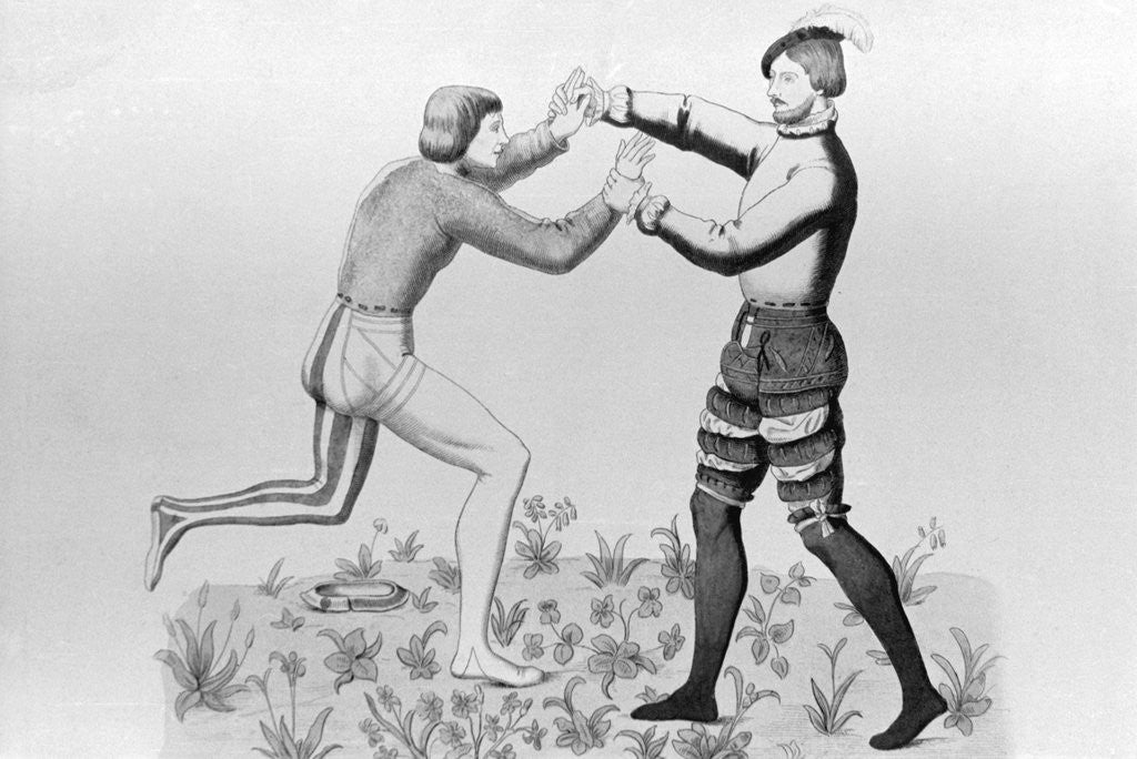 Detail of Medieval Wrestlers Wrestling by Corbis
