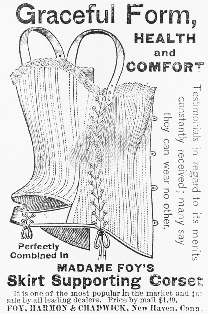 Detail of Advertisement for Madame Foy's Skirt Supporting Corset by Anonymous