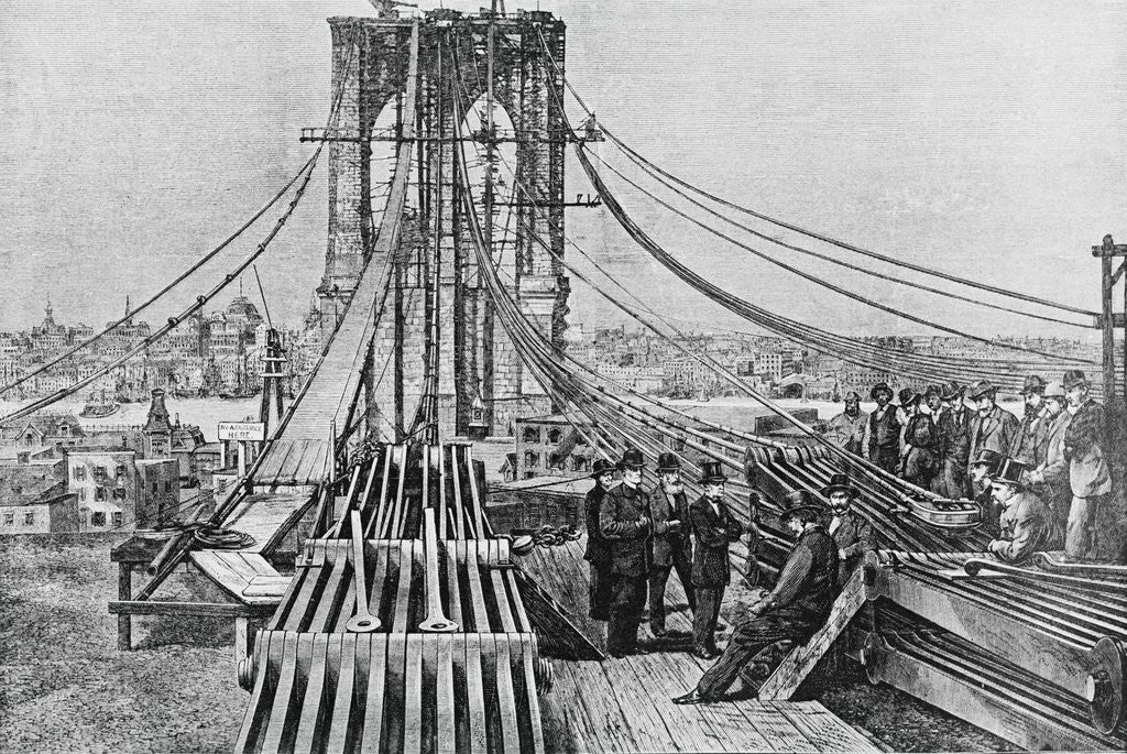 Detail of Men Building Brooklyn Bridge by Anonymous
