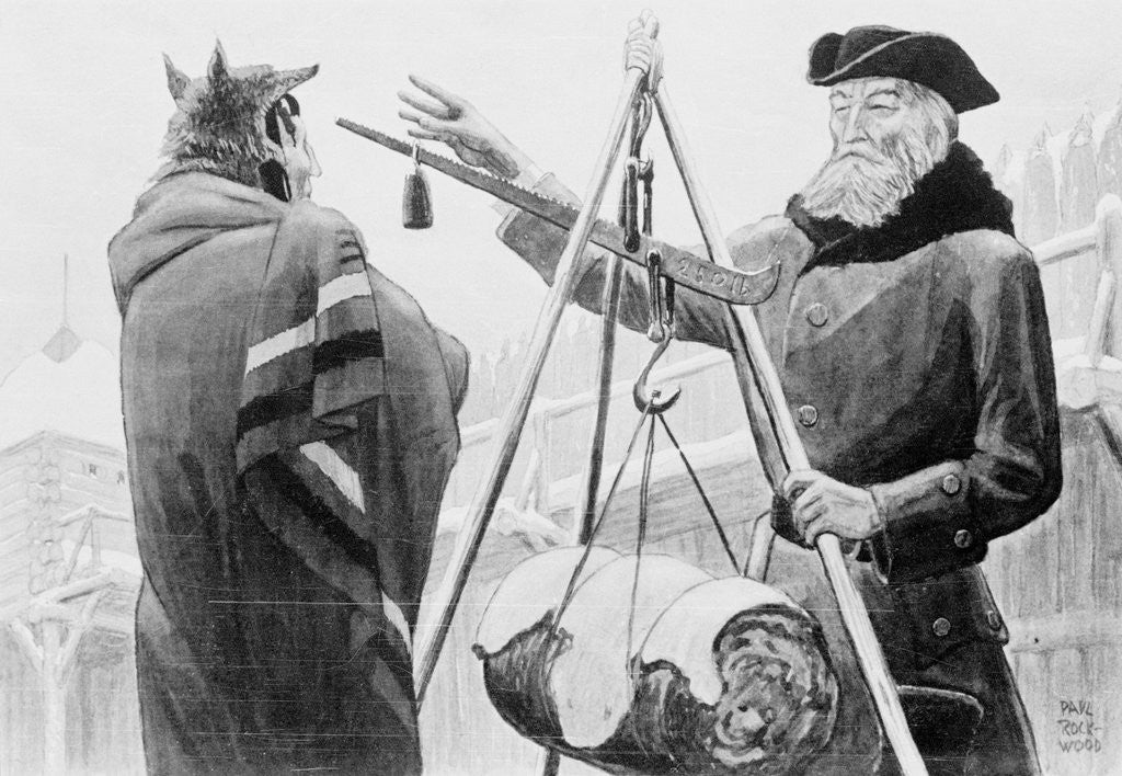 Detail of Men Weighing Furs by Anonymous