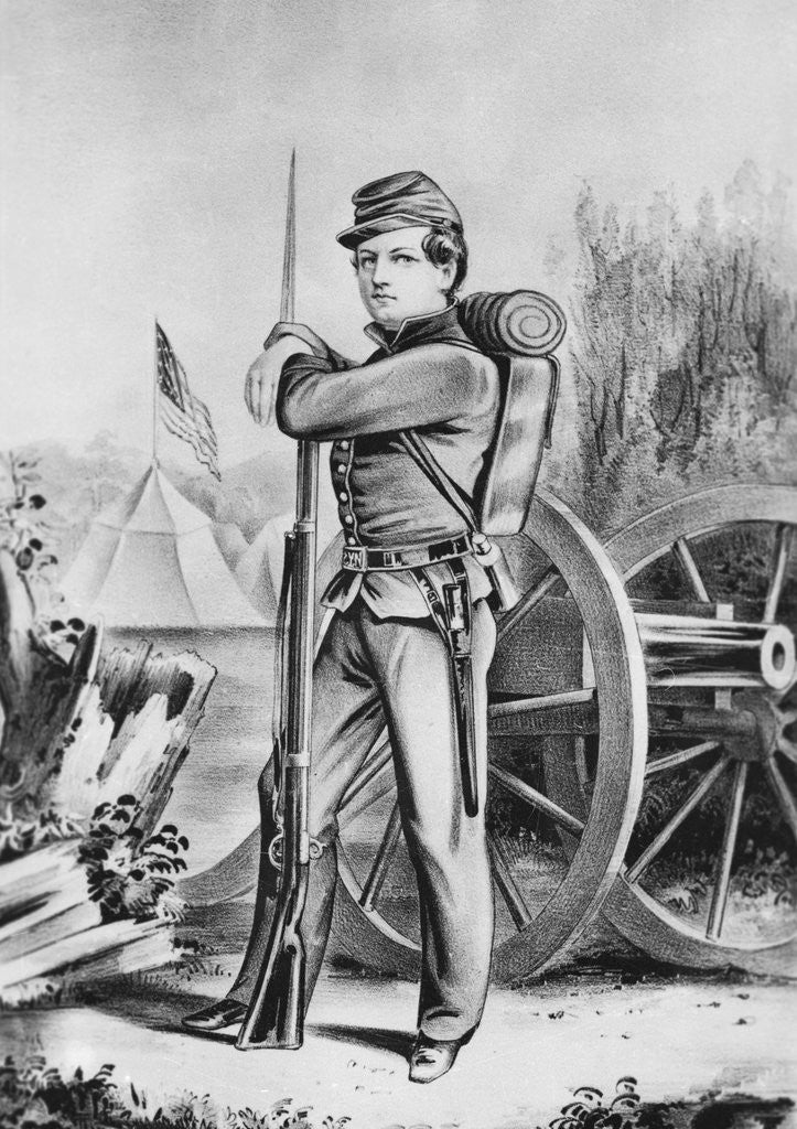 Detail of Sketching of Soldier Propped with Rifle by Corbis