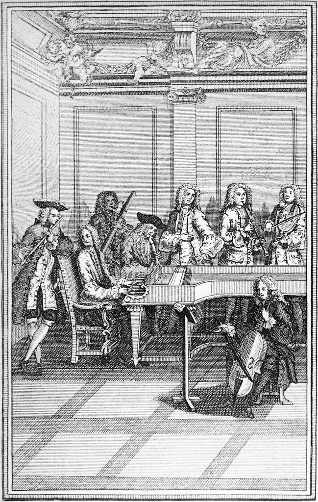 Detail of Engraving of a Traditional 18th-Century Chamber Orchestra by Anonymous